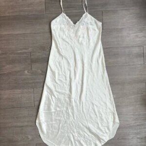 Vtg 90s Val Mode Lingerie Lily Embroidered Bridal V Neck White Slip Dress Size M